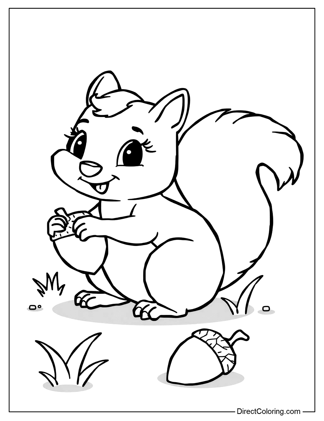 Squirrel Playing on the Ground Coloring Page